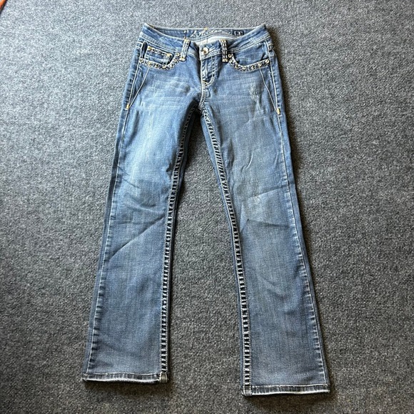 L.A. Idol USA Denim - L.A. Idol Jeans Womens Size 3 Blue Rhinestone Embellished Slim Fit Distressed